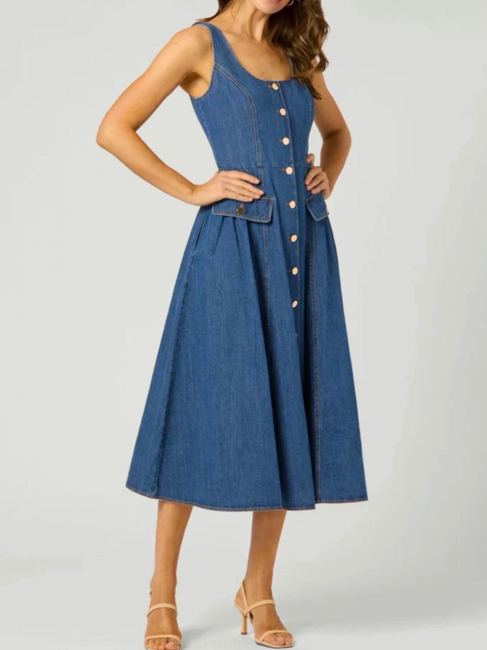 $429 Shoshanna Belle Midi Dress Sze 4 Washed Denim New With Tags